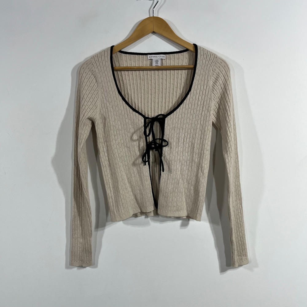 Sincerely Jules Preppy Coquette Fairy Pointelle Knit Tie Front Cardigan Medium